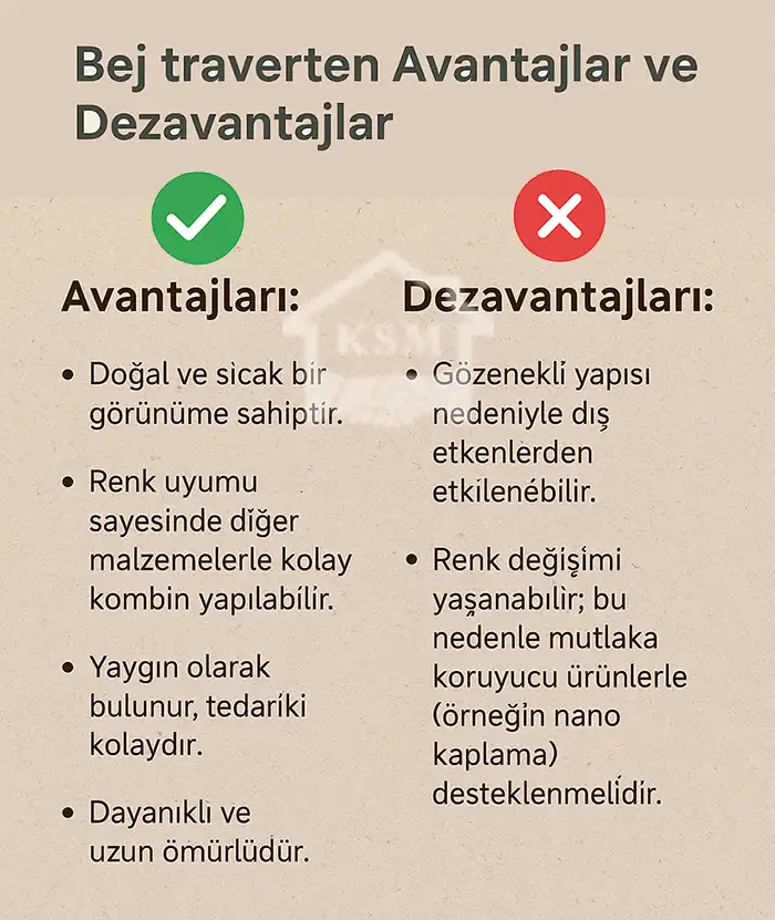 Bej traverten Avantajlar ve Dezavantajlar