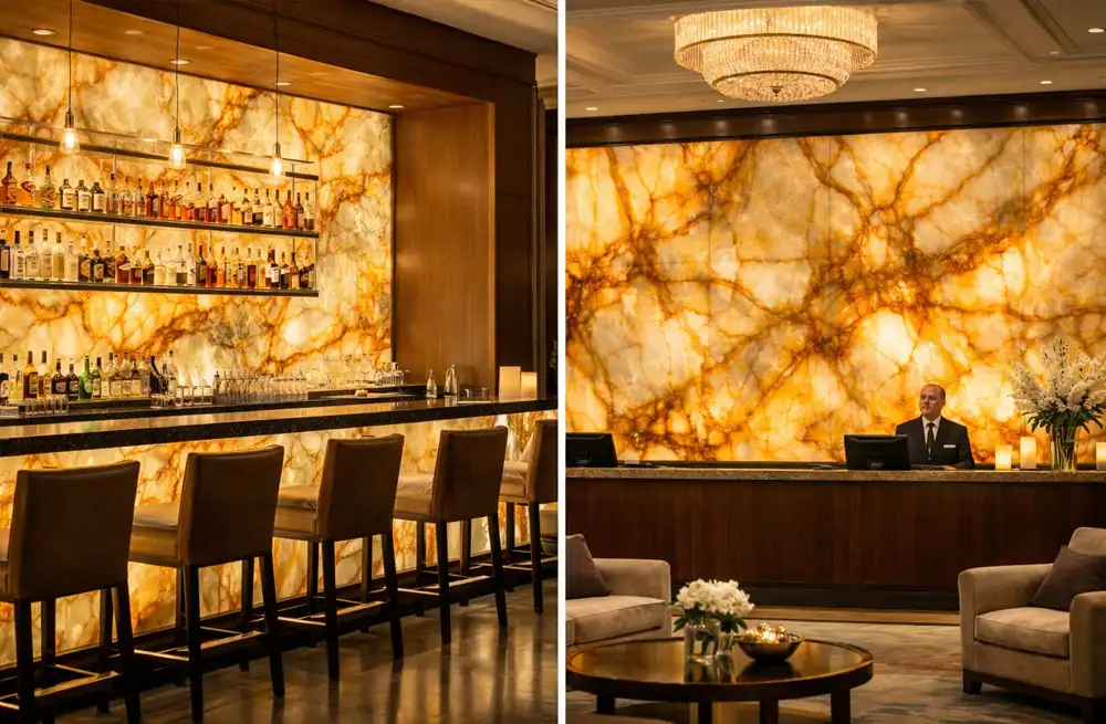 otel ve ticari projelerde aydınlatmalı onyx panel