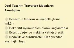 Özel Tasarım Traverten Masaların Avantajları