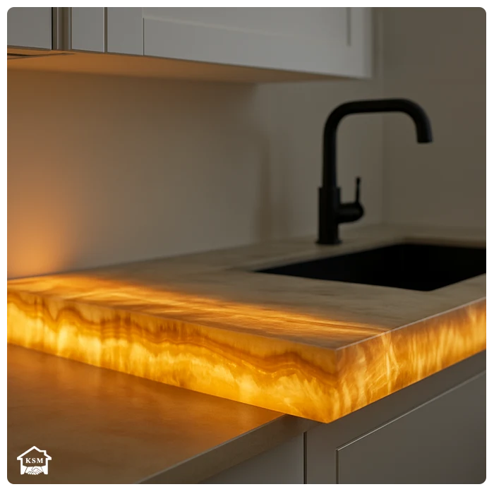 Onyx Tezgah 2 Backlit onyx tezgah kenarı – mutfak uygulaması