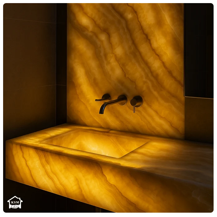 Onyx Tezgah 5 Banyo – onyx tezgah ve arka panel backlit