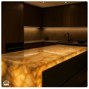 Onyx Tezgah 1 Onyx mutfak tezgahı – ışıklı backlit kenar örneği