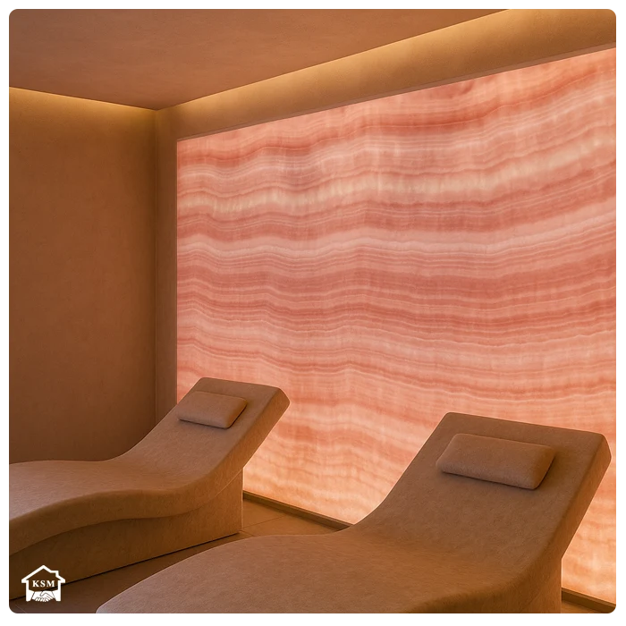 Onyx Tezgah 6 Spa alanında honlu onyx yüzey