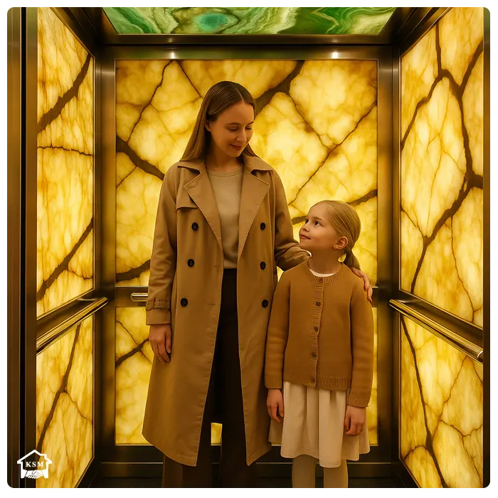 Asansör kabini iç mekan onyx uygulaması