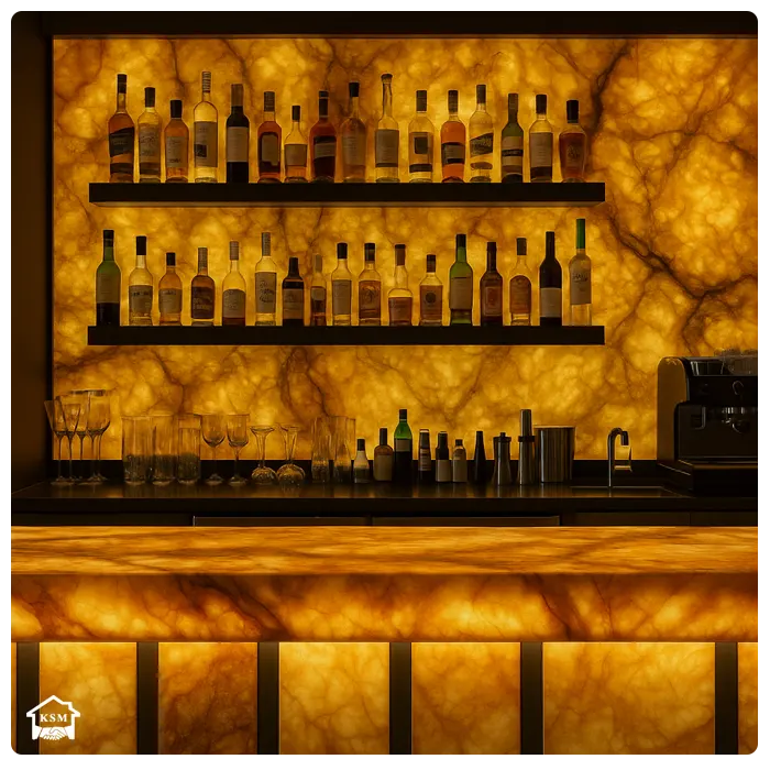 Onyx Bar Restaurant 4 Onyx backbar arka panel LED uygulaması