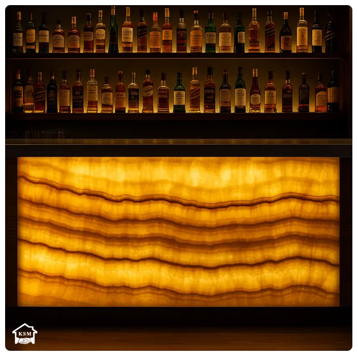 Onyx Bar Restaurant 3 Onyx bar ön yüzü backlit görünüm