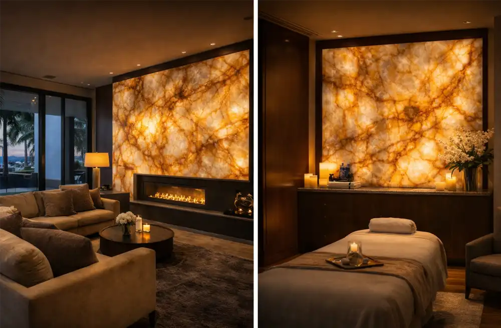 konut projelerinde aydınlatmalı onyx panel kullanımı 