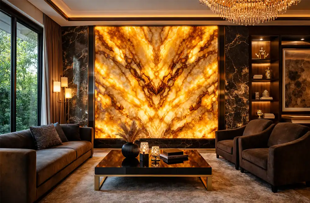 İç mekanlarda dekoratif onyx panel uygulaması