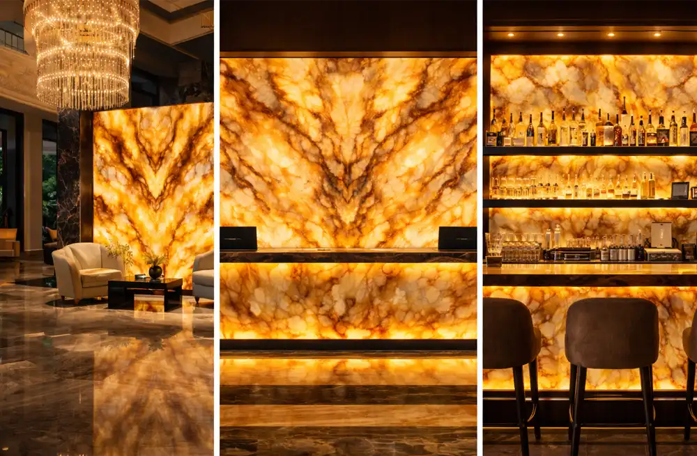 Ticari projelerde dekoratif onyx uygulamaları